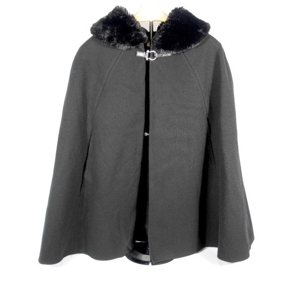 Apt. 9 Women's Faux Fur Collar Cape Coat in Black - One Size - Picture 2 of 10